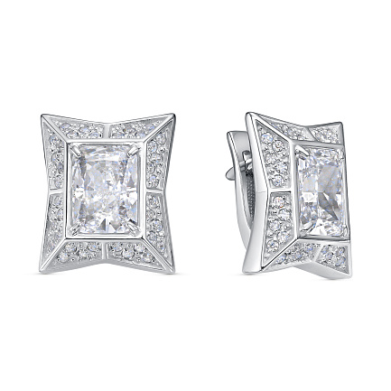 Серьги с английским замком из серебра с бриллиантами