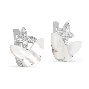 Серьги с английским замком из серебра с перламутром