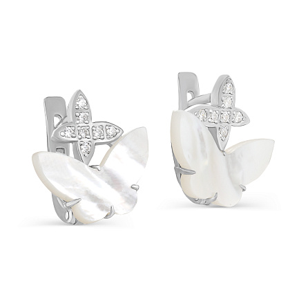 Серьги с английским замком из серебра с перламутром