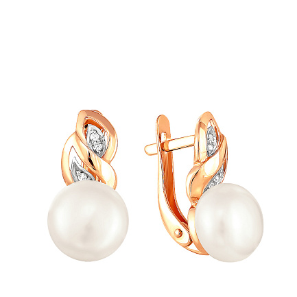 Серьги с английским замком из красного золота с жемчугом