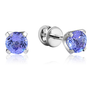 Серьги-пусеты из белого золота с танзанитами