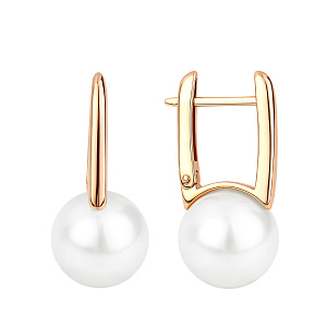 Серьги с английским замком из красного золота с жемчугом