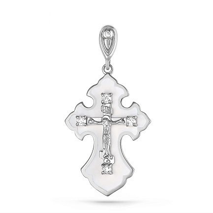 Крест из белого золота с бриллиантами