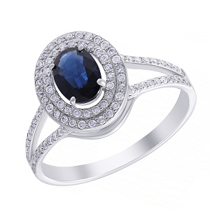 Кольцо из белого золота с бриллиантами, сапфиром