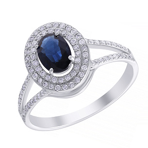 Кольцо из белого золота с бриллиантами, сапфиром