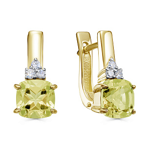 Серьги с английским замком из желтого золота с кварцем