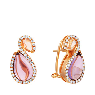 Серьги из красного золота с кварцем