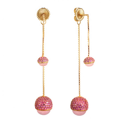 Пусеты из серебра с кварцем, фианитом