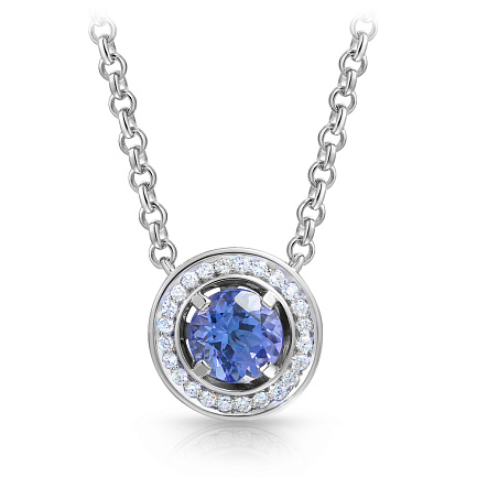 Колье из белого золота с бриллиантами, танзанитом, плетение бельцер (ролло)