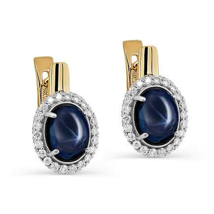 Серьги с английским замком из желтого золота с бриллиантами