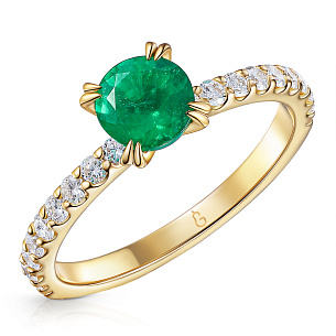 Кольцо из желтого золота с изумрудом и бриллиантами