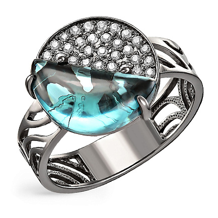 Кольцо из серебра с ситалом, фианитами