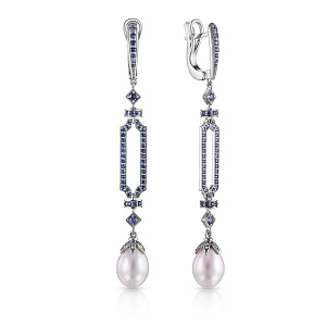 Серьги из белого золота с бриллиантами, жемчугом
