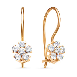 Серьги с французским замком из красного золота с фианитом