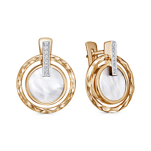 Серьги с английским замком из красного золота с перламутром