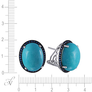 Серьги из белого золота с бирюзой, сапфирами