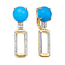 Серьги из желтого золота с бриллиантами, бирюзой