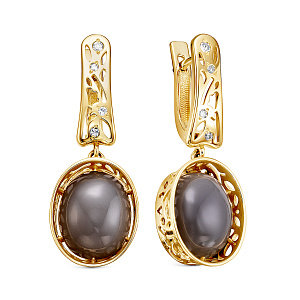 Серьги с английским замком из желтого золота с бриллиантами