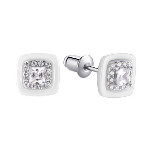 Серьги из серебра с керамикой, фианитами