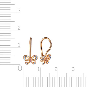 Серьги с французским замком из серебра с фианитом, корундом и золочением