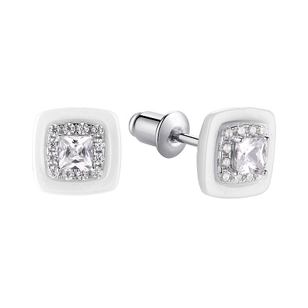 Серьги из серебра с керамикой, фианитами