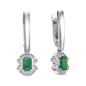 Серьги с английским замком из серебра с изумрудами