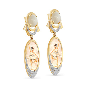 Серьги с английским замком из желтого золота с перламутром