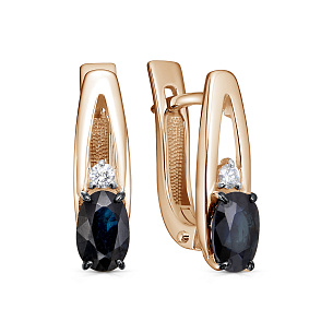 Серьги с английским замком из красного золота с сапфиром