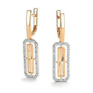 Серьги с английским замком из красного золота с бриллиантами