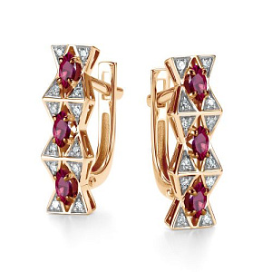 Серьги с английским замком из красного золота с бриллиантами