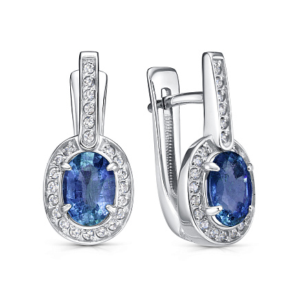 Серьги с английским замком из серебра с сапфирами