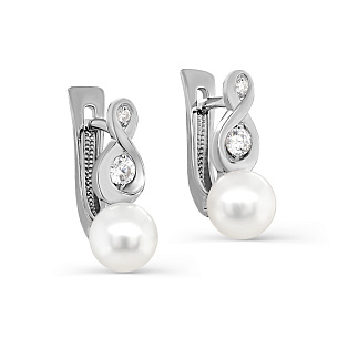 Серьги с английским замком из серебра с жемчугом