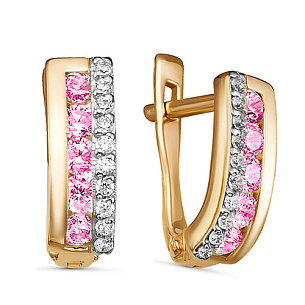 Серьги с английским замком из красного золота с фианитом