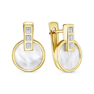 Серьги с английским замком из желтого золота с перламутром