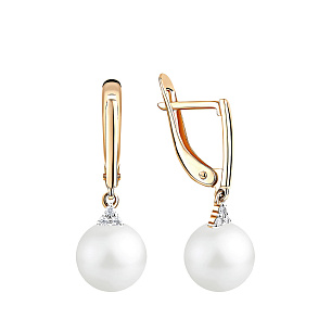 Серьги с английским замком из красного золота с фианитом