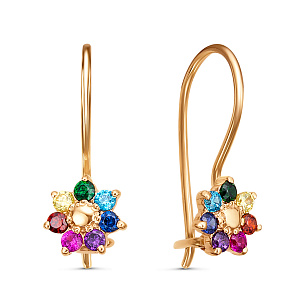 Серьги с французским замком из красного золота с фианитом