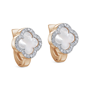 Серьги с английским замком из красного золота с перламутром