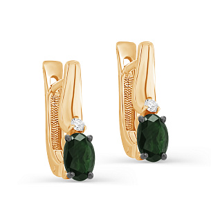 Серьги с английским замком из красного золота с изумрудом