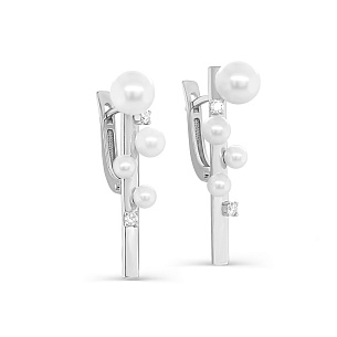 Серьги с английским замком из белого золота с жемчугом