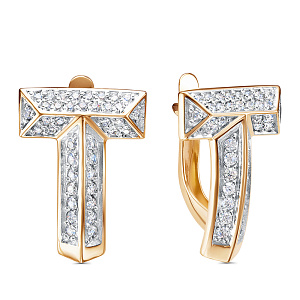 Серьги с английским замком из красного золота с фианитами