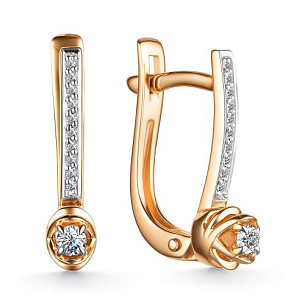 Серьги с английским замком из красного золота с бриллиантом