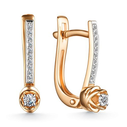 Серьги с английским замком из красного золота с бриллиантами