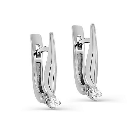 Серьги с английским замком из белого золота с бриллиантами