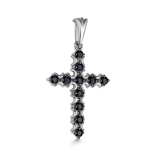 Крест из белого золота с сапфиром