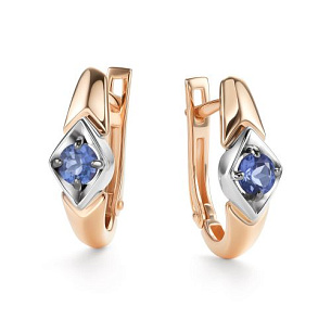 Серьги с английским замком из красного золота с танзанитом