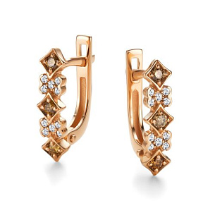 Серьги с английским замком из красного золота с бриллиантом