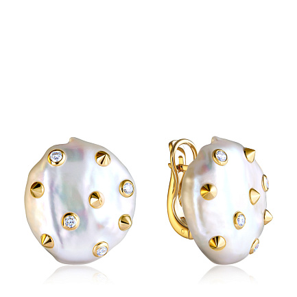 Серьги с английским замком из желтого золота с бриллиантами