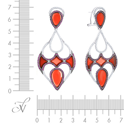 Серьги из серебра с агатом, фианитом