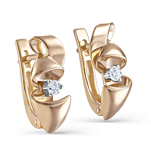 Серьги с английским замком из желтого золота с бриллиантами