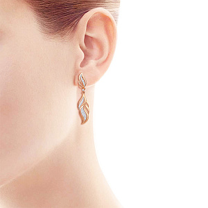 Серьги с английским замком из красного золота с фианитом